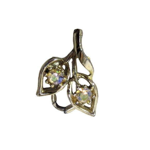 Gold Tone Floral Pendant Charm Jewelry Clear Rhinestones Set of 2 Vintage 1960s - Picture 3 of 5